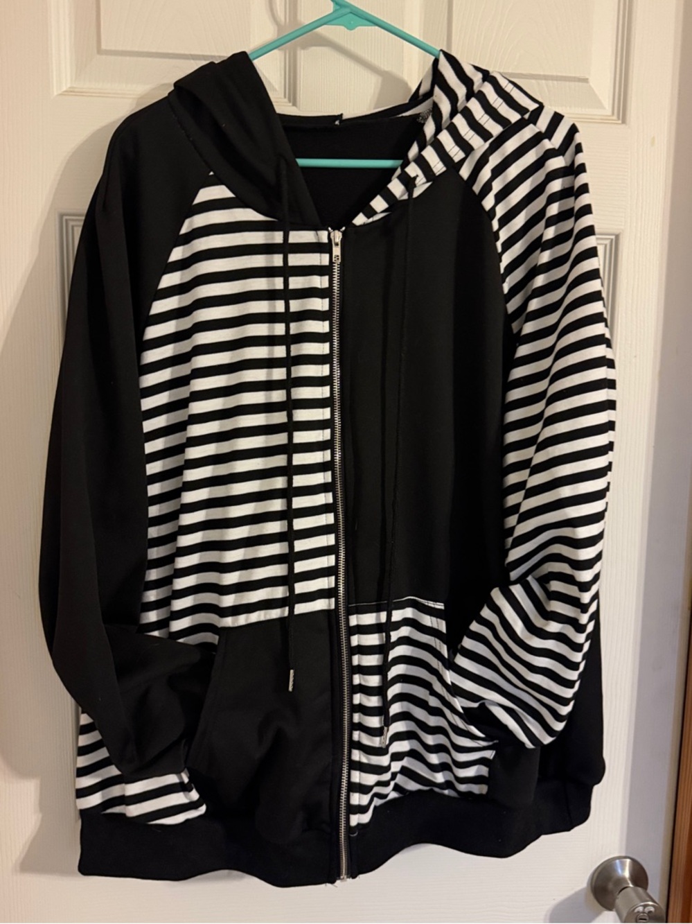 Black & White Striped Adult  Zip Hoodie Jacket